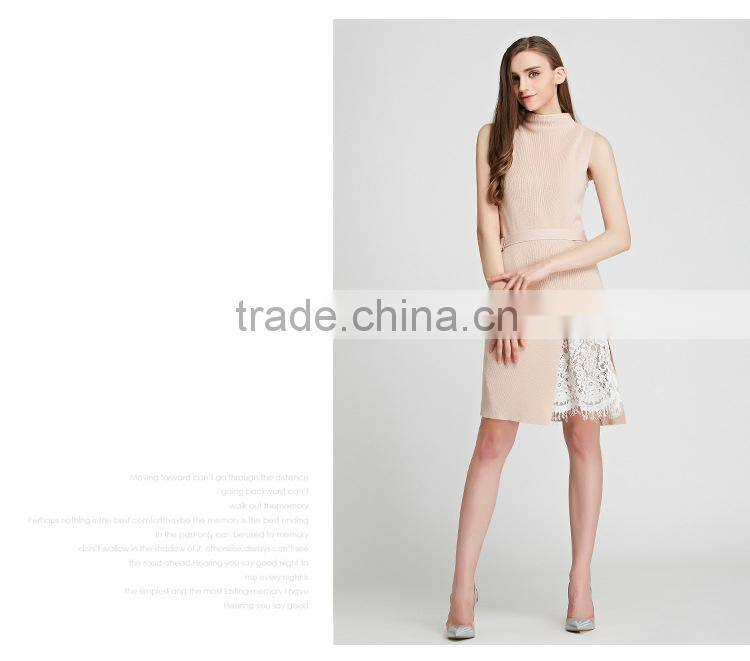 Fashion Lady Sleeveless Knitting Dress 2016 Summer Woman Thin Long Sweater Pullover Femme Robe De Tricot Lace Patchwork
