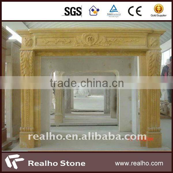 flower natural stone yellow marble fireplace mantel