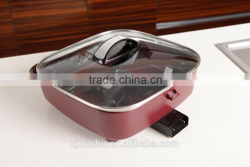 multi cooker with Adjustable Thermostat 12*12 inches square Non-stick coating electric skillet Fry Pan