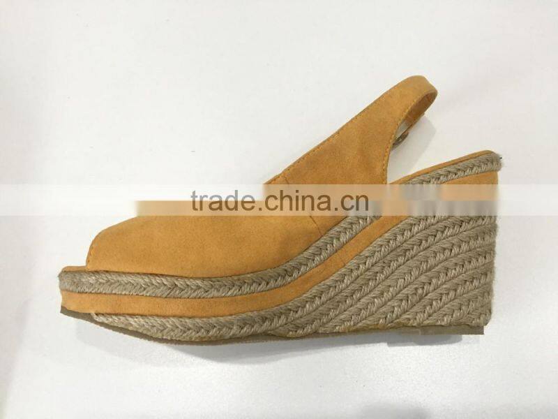2016 wholesale yellow microsuede upper peep toe style platform high heel women sandals espadrilles shoes
