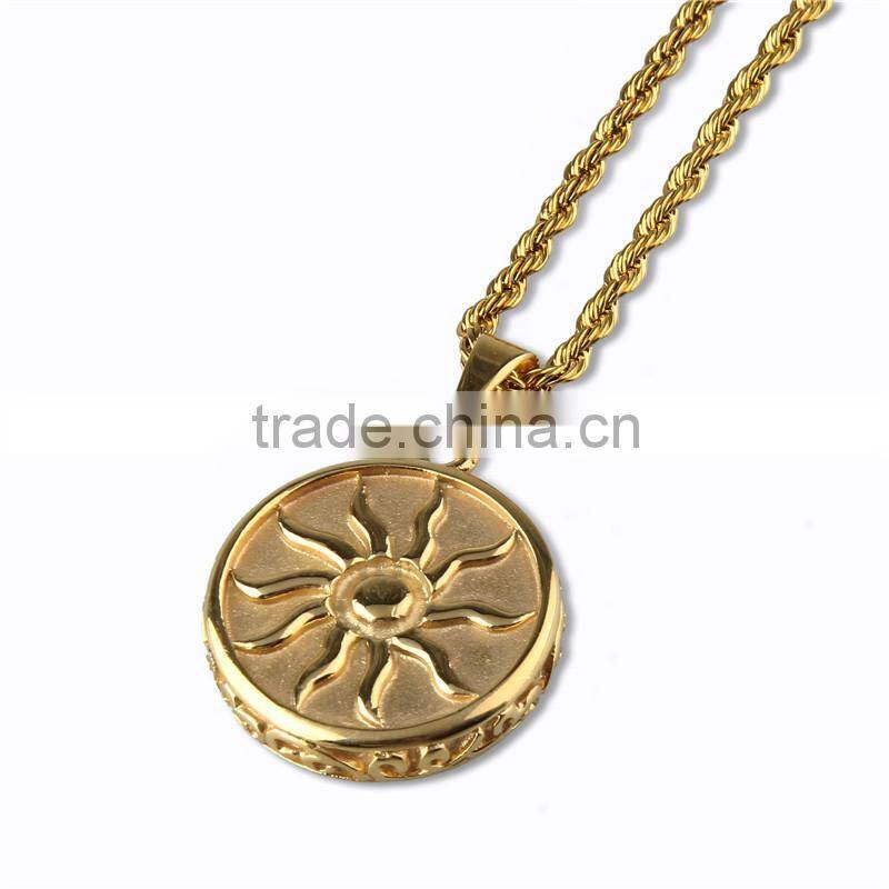 Newest gold plated stainless steel sun shape pendant