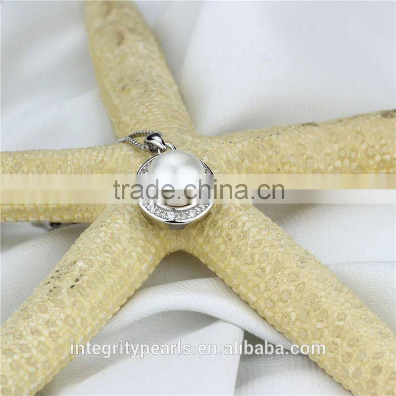 Fshion pearl pendant necklace 9.5-10mm AAA white button simple freshwater pearl pendant