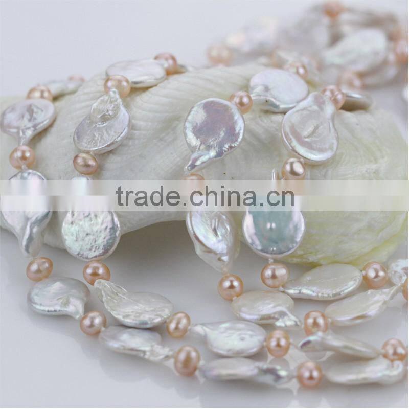 60inches design coin and potato new fashion high quality jewel long pearl necklace