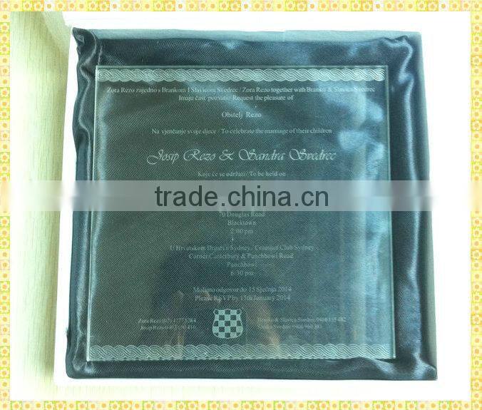 Customized Engraved Glass Wedding Invitation Cards 2014 For Guest Souvenir Gifts