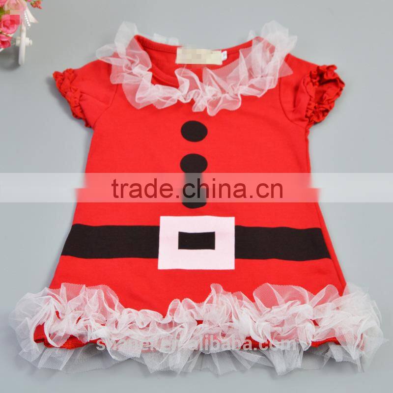 Wholesale Christmas girls red dress short sleeve lace girls christmas ruffle dress