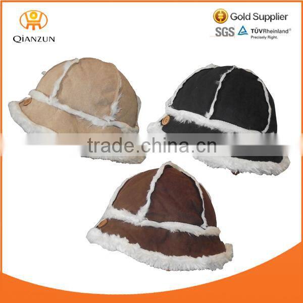 brown winter suede bucket hats with fur lined custom blank winter warm suede bucket hat