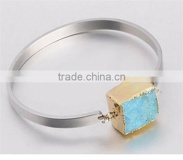 Fashion women's silver stainless steel smoky quartz bracelet