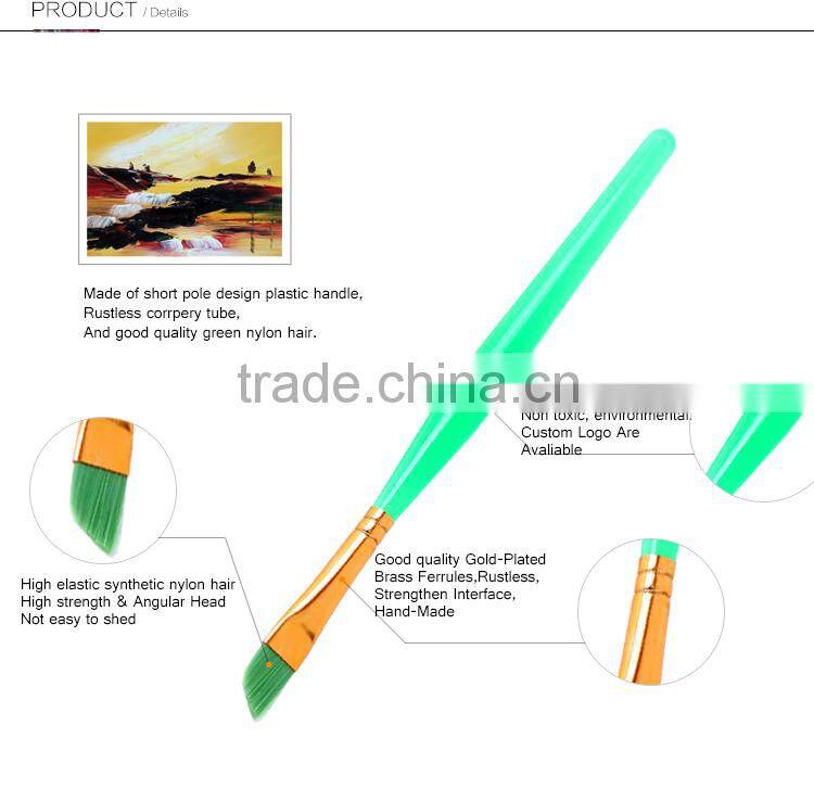 Cheap Wholesale Nontoxic Gold-Plated Ferrule Kid Plastic Paint Brush, Fine Quality Nylon Flat Paint Brush Children Drawing Set