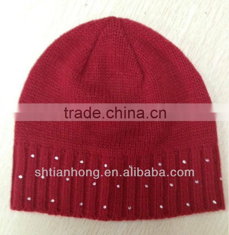 newly knitted winter kids rhinestone beanie hat