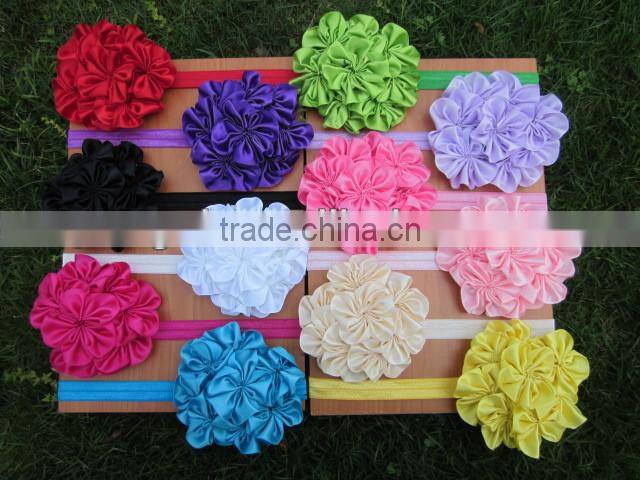 4inch Satin Cluster Flowers Baby Headband for Girls Hair Accessoires