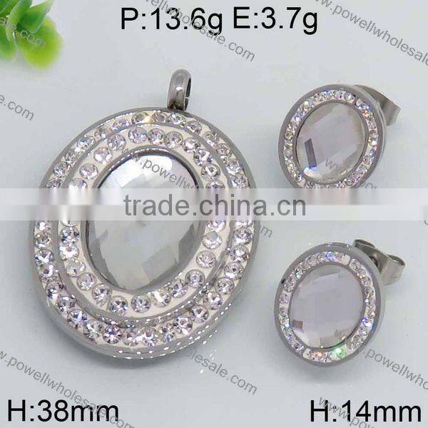 Fashion round shape diamond jewelry set steel color jewelry set china wholesale
