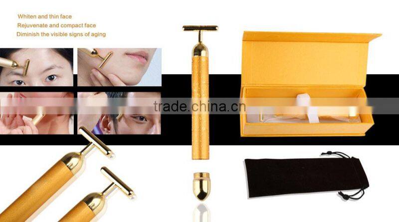 2015 Hot Product Electric Mini ultrasonic Vibrating facial Massager with Gold Texture