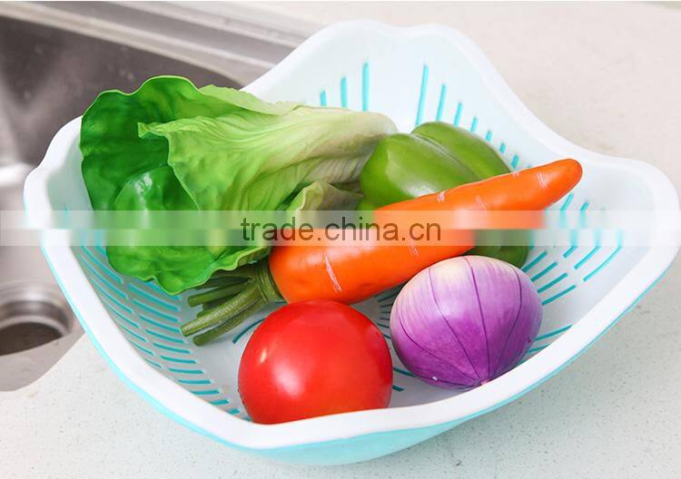 square double-layer draining fruit basket--blue