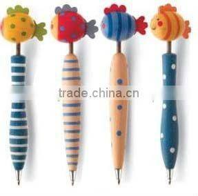 OEM design cartoon pen/pen with cartoon head/wooden pen with animal top