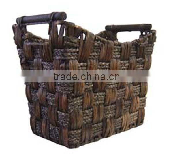 3pc water hyacinth storage basket with wood handle