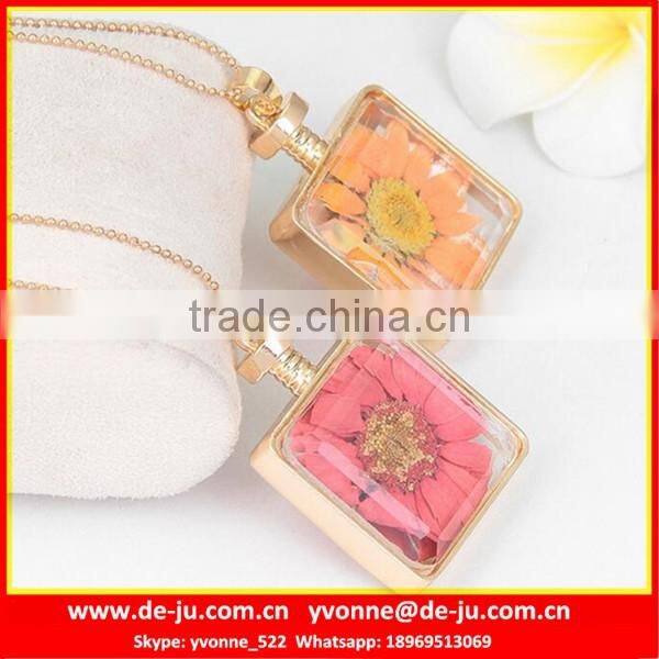 Orange Flowers Glass Pendant Necklace