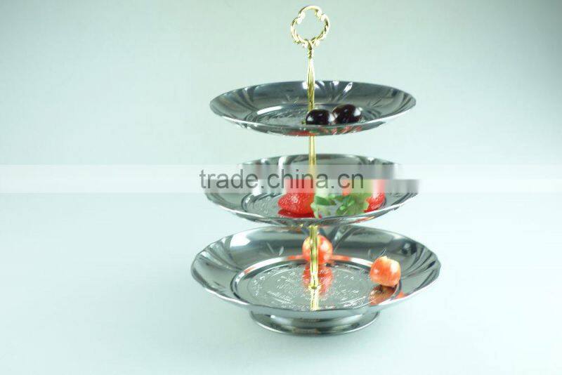 stainless steel metal flower plate salver metal decoration with 3 layer