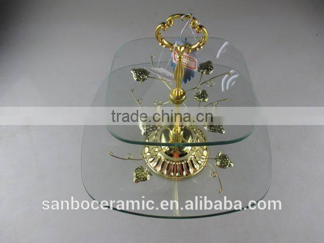 Wholesale Wedding crystal cake stand with Gloden Flower