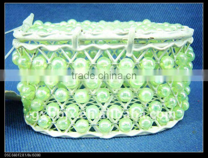 Green pearl and creamywhite iron frame storage home decorative box with lid
