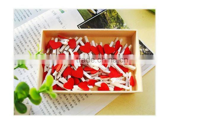 wooden red heart photo meno clip for home decor