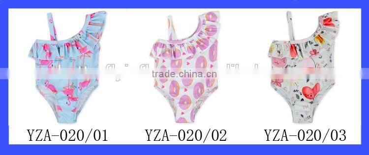 YZA020 Stylish Children Girls Single Shoulder Strap Ruffled One Piece Swimwear