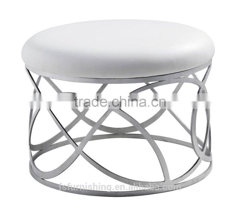 JR-01 Modern contemporary white color genuine leather crystal tufted leisure neoclassic stools ottoman chair