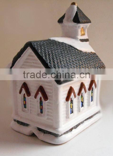 Ceramic Christmas village, lighted church