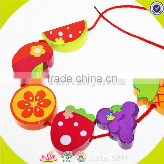wholesale wooden happy threading toy for Kids, beautiful DIY wooden multitype blocks threading toy for children W11E041
