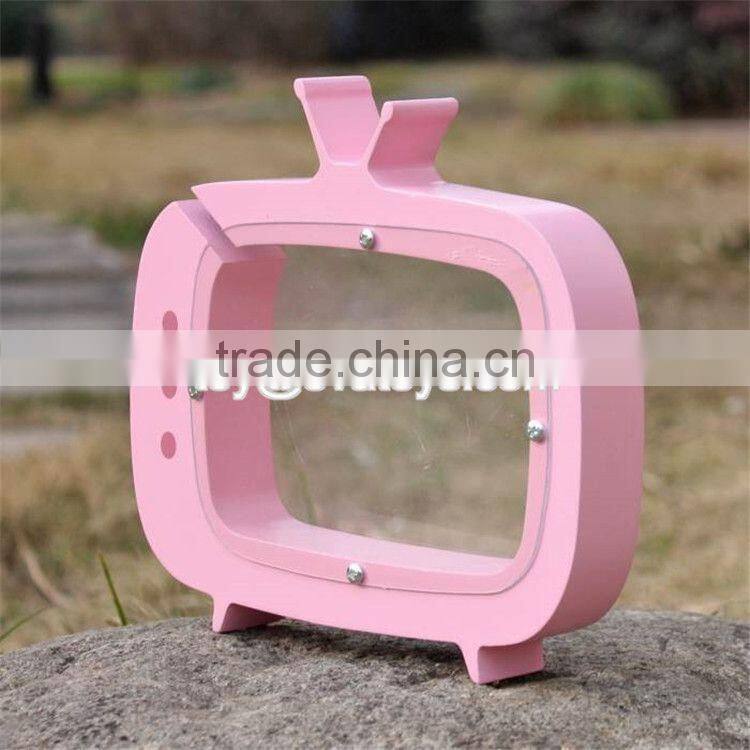 New design TV shape girls lovely wooden coin bank with logo customize W02A253