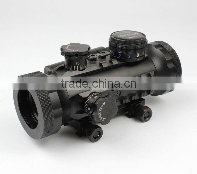 Compact red green dot riflescope with red laser attached