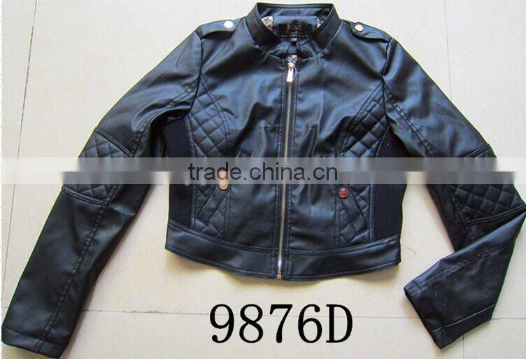 Women fashion coat pu leather quilted short style jacket