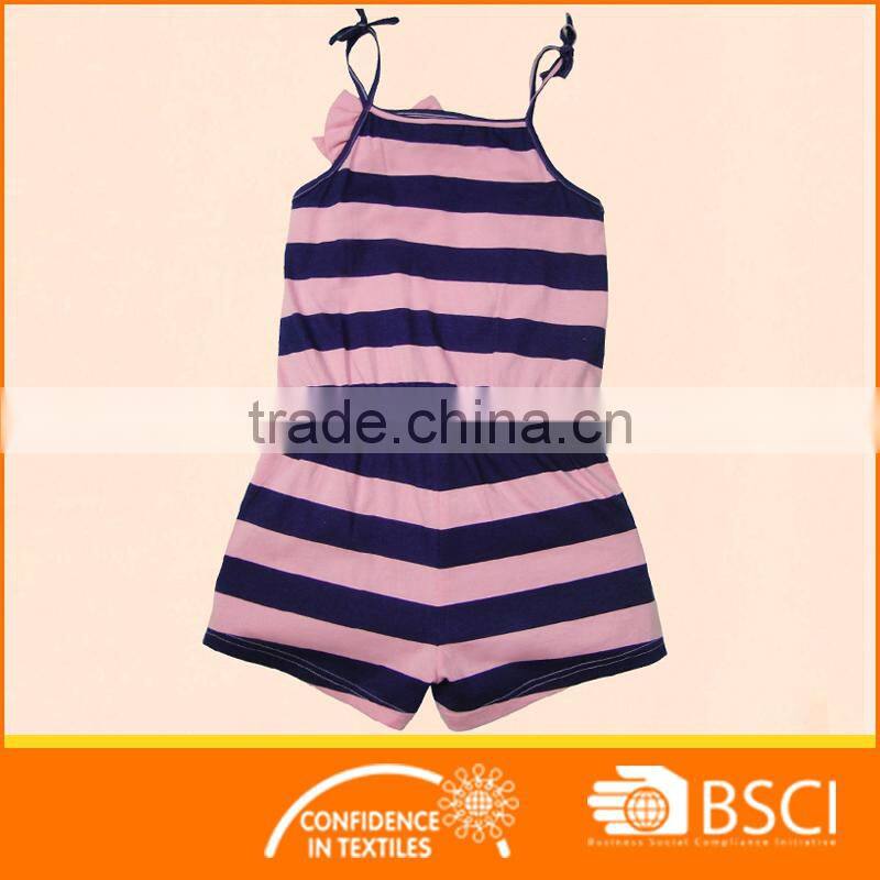 Child Girl Stripes With Bowknot Shorts Jumpsuit Outfit Wear