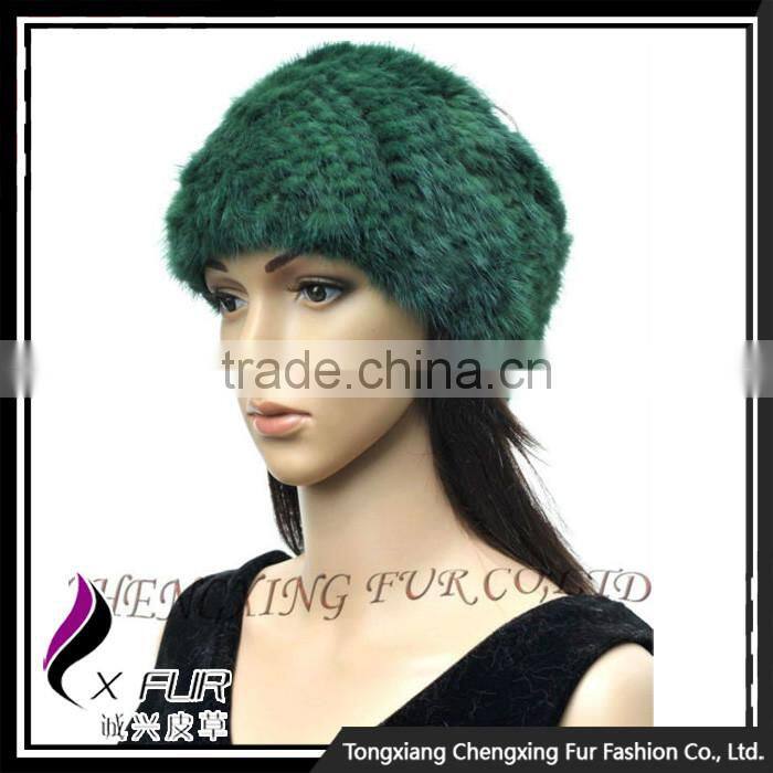 CX-E-10G Knitted Women Head Scarf Mink Fur Stretch Elastic Headband