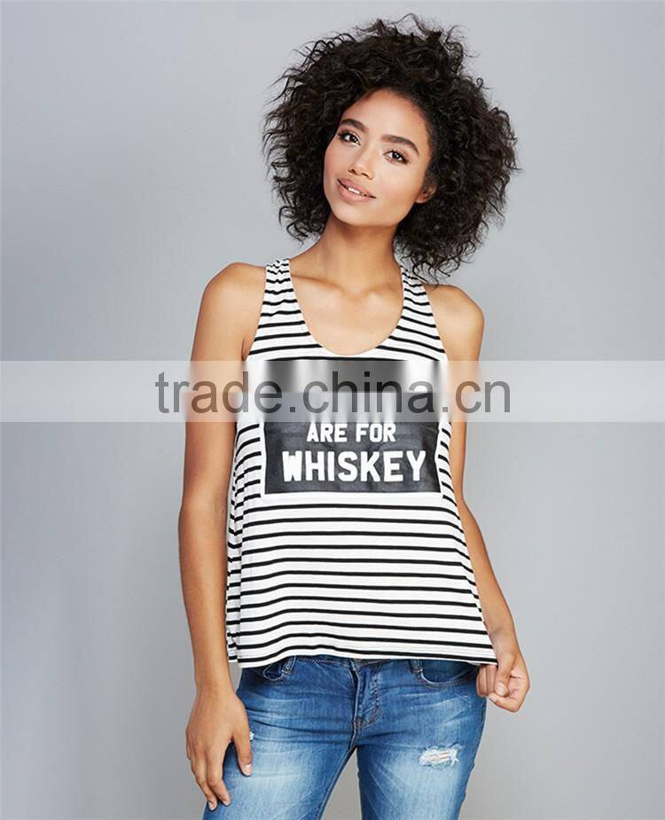 Simple design striped singlet loose tank tops wholesale women