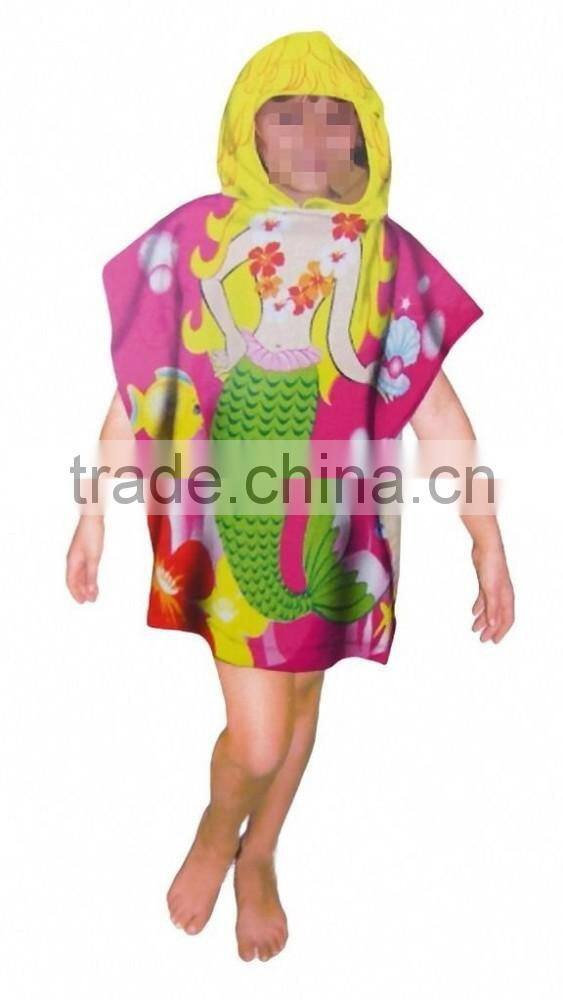 Adults and Childrens Hooded Poncho beach Robe Towelling Velour Printing