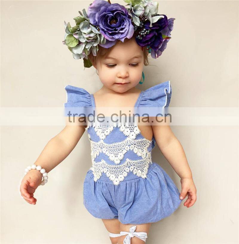 Summer Baby Girls Romper Flutter Sleeve Lace Romper Wholesale 2017 Kids Clothes Outfit 0-24M