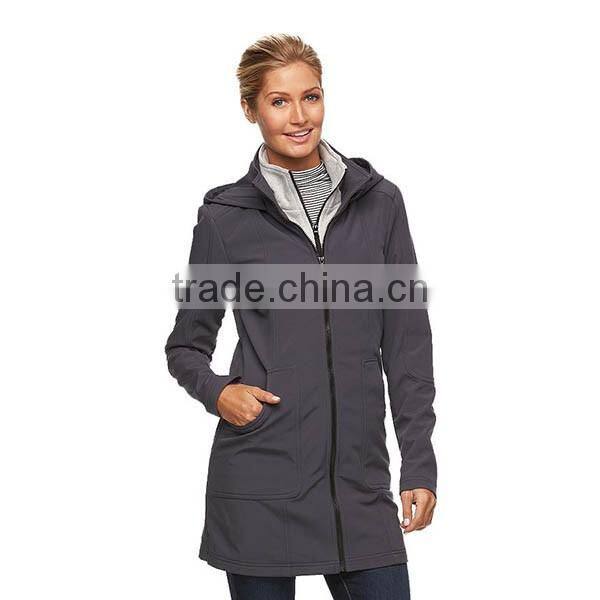 Winter women's windproof long softshell jacket with hood