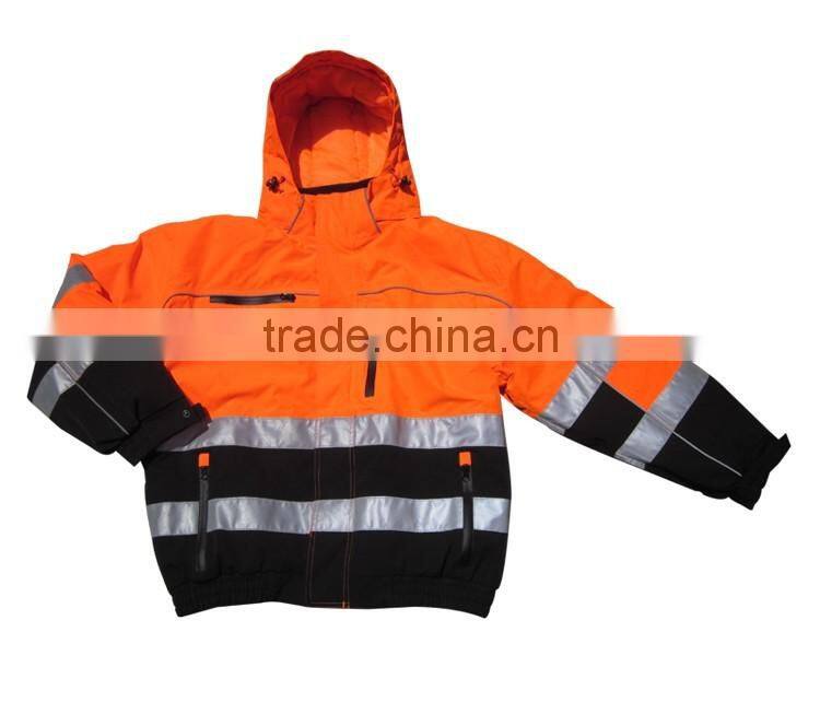 Two horizontal reflective tape yellow softshell coat safety jacket