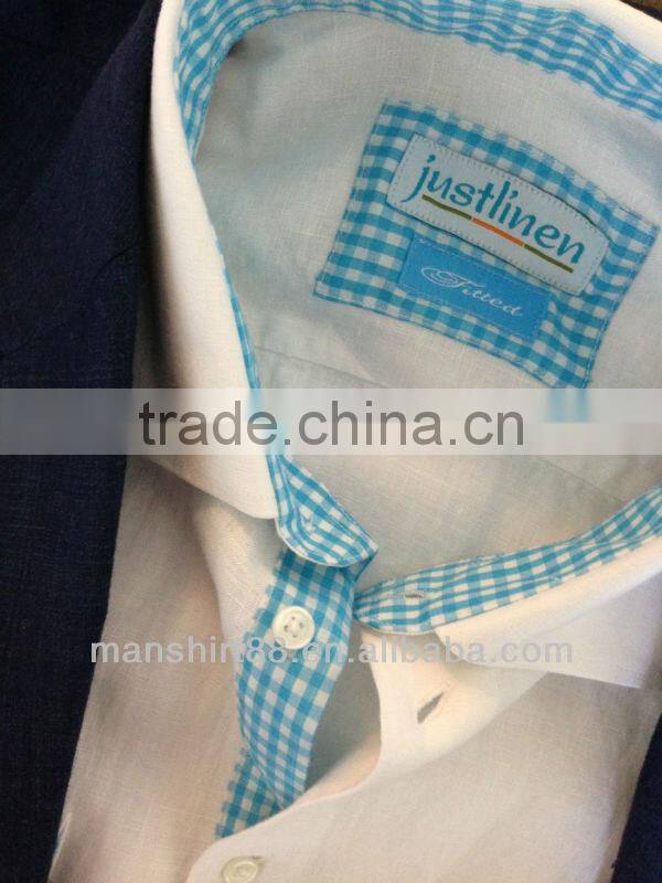 latest fashion hot sale custom contrast color linen hemp shirt