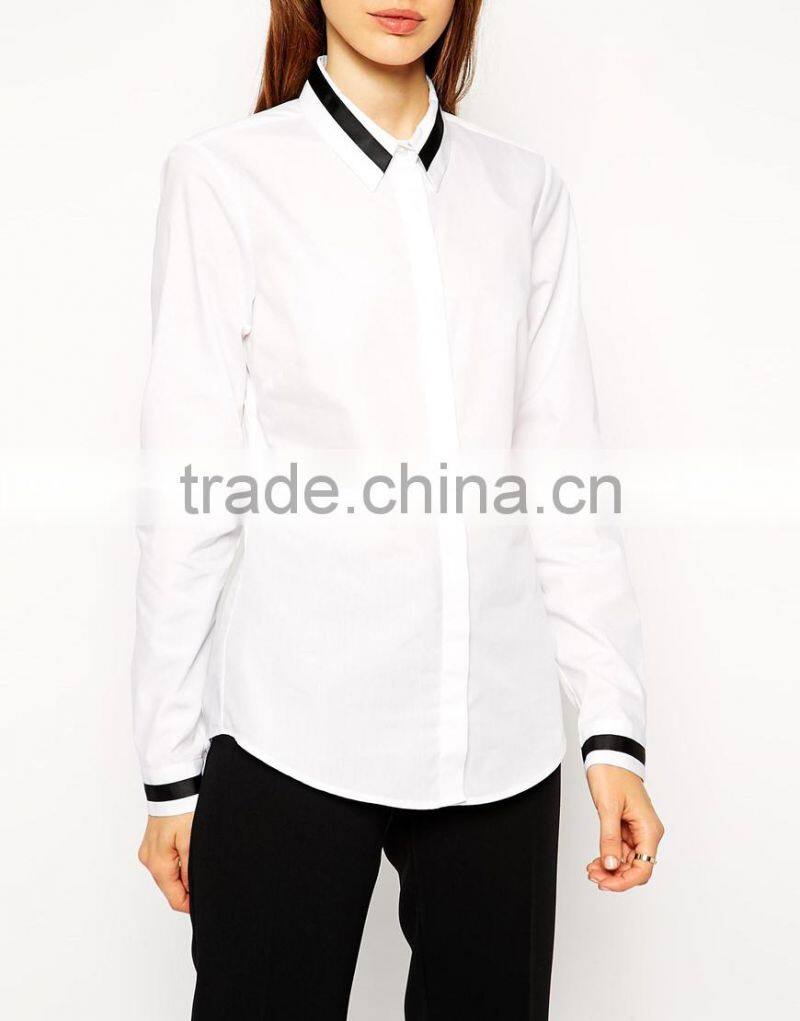ladies Long Sleeved formal Shirt With Contrast Collar