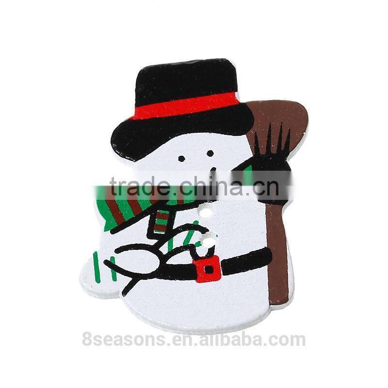 Custom 3.3cmx2.9cm Christmas Snowman Two Holes Wood Button in Bulk