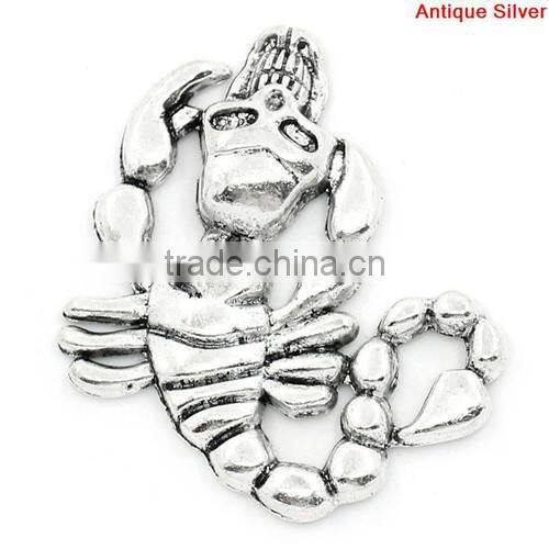 Charm Pendants Scorpion W/Skull Halloween Ornaments Antique Silver 3.7x3.3cm