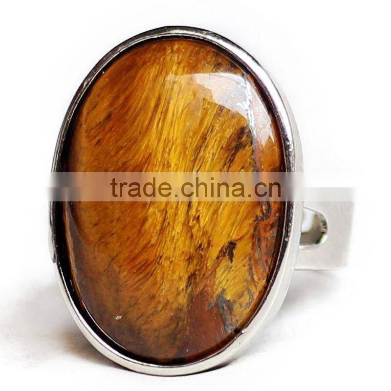 Crystal Natural Stone Tiger Eye Egg Oval Pendant Ring