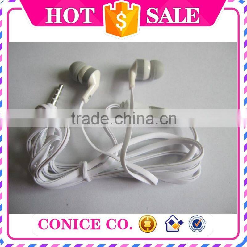 alibaba promotional cheap white flat cable silicone plug piston wired mic earphones