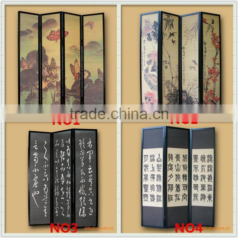 Colorful elegant folding waterproof canvas screen bamboo folding screen sliding doors interior room divider GVLB03