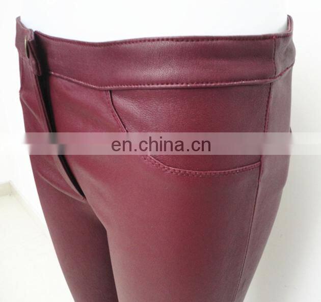 2015 elegant fashion ladies tight black stretch leather pants wholesale leather leggings