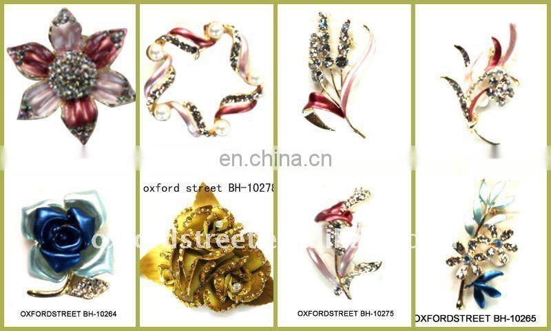 newest fashion alloy diamond flower leaf brooch pin