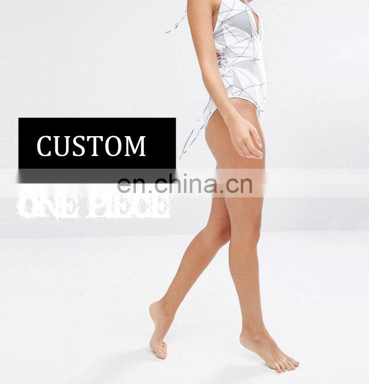 2018 latest design deep neck custom sublimation print women sexy one piece swimwear