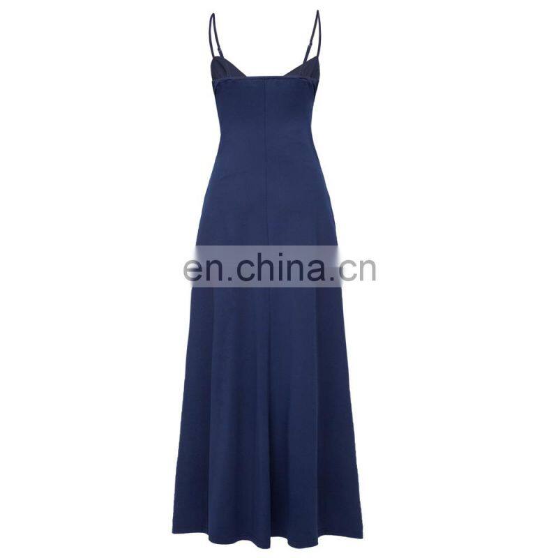 Kate Kasin Sexy Womens Comfortable Spaghetti Straps V-Neck Navy Maxi Maternity Dress KK000674-3