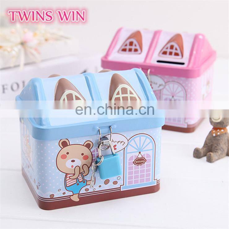China factory supply gift for kids piggy bank money boxes house shape top quality alloy metal piggy bank with lock